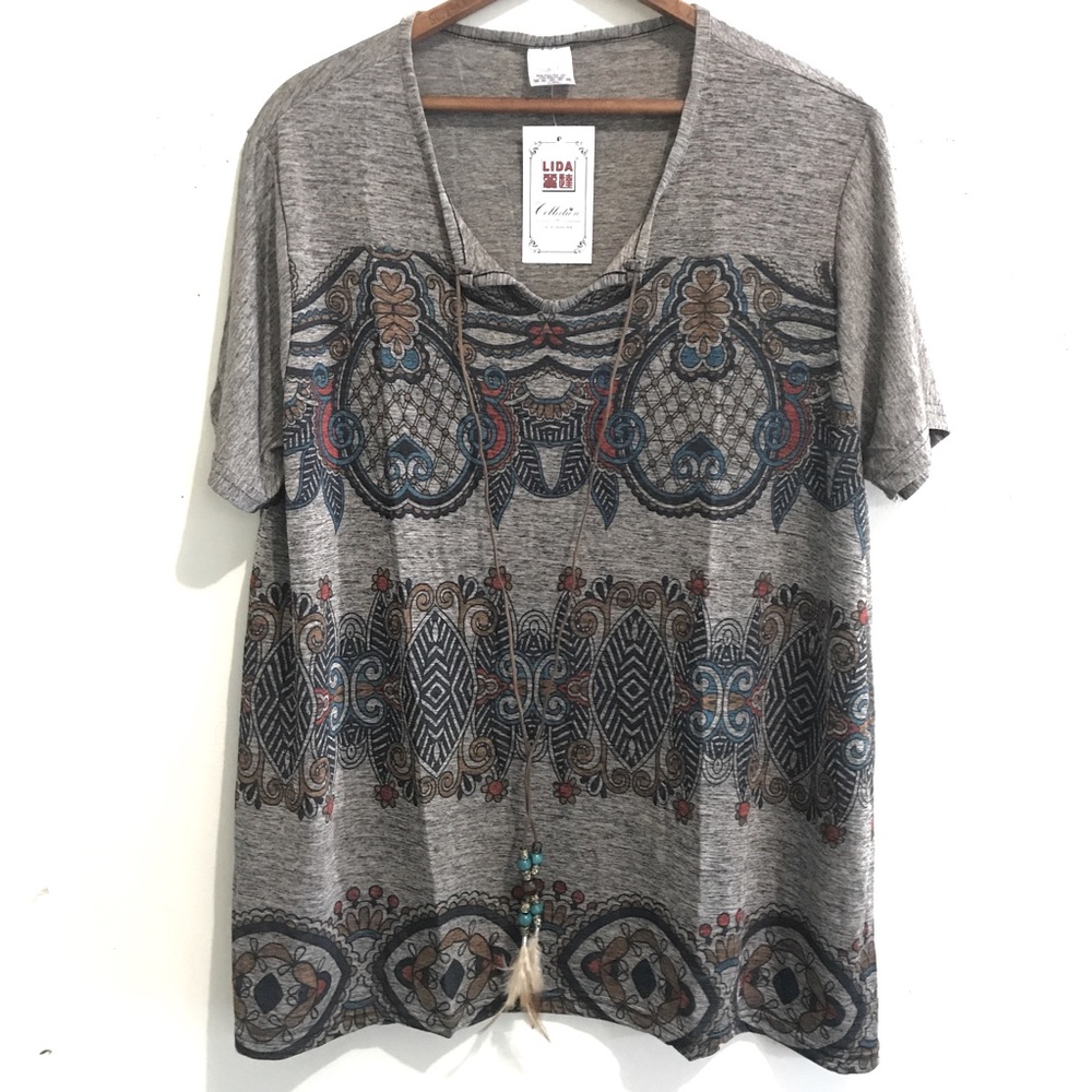 Short sleeve necklace boho flowy relaxed fit top
